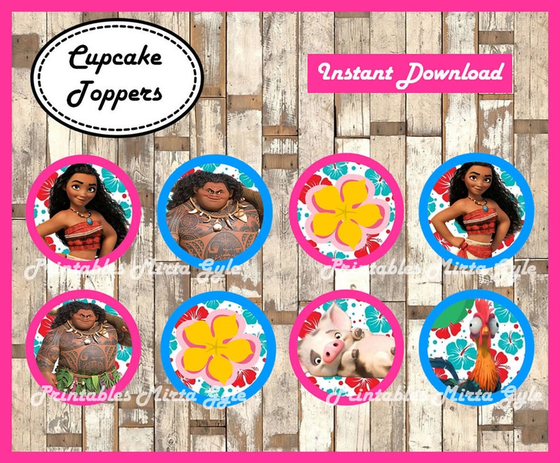Moana cupcakes toppers printable Moana party toppers Moana | Etsy