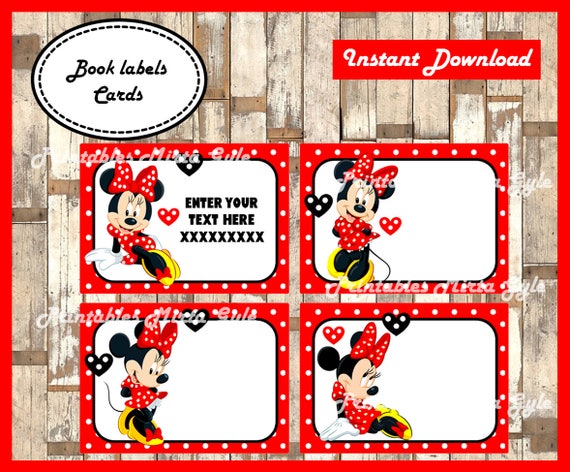 Minnie Mouse Printable Cards tags book labels stickers | Etsy