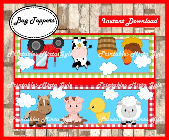 Farm Animals Bags Topper printable Farm party Bags Topper | Etsy