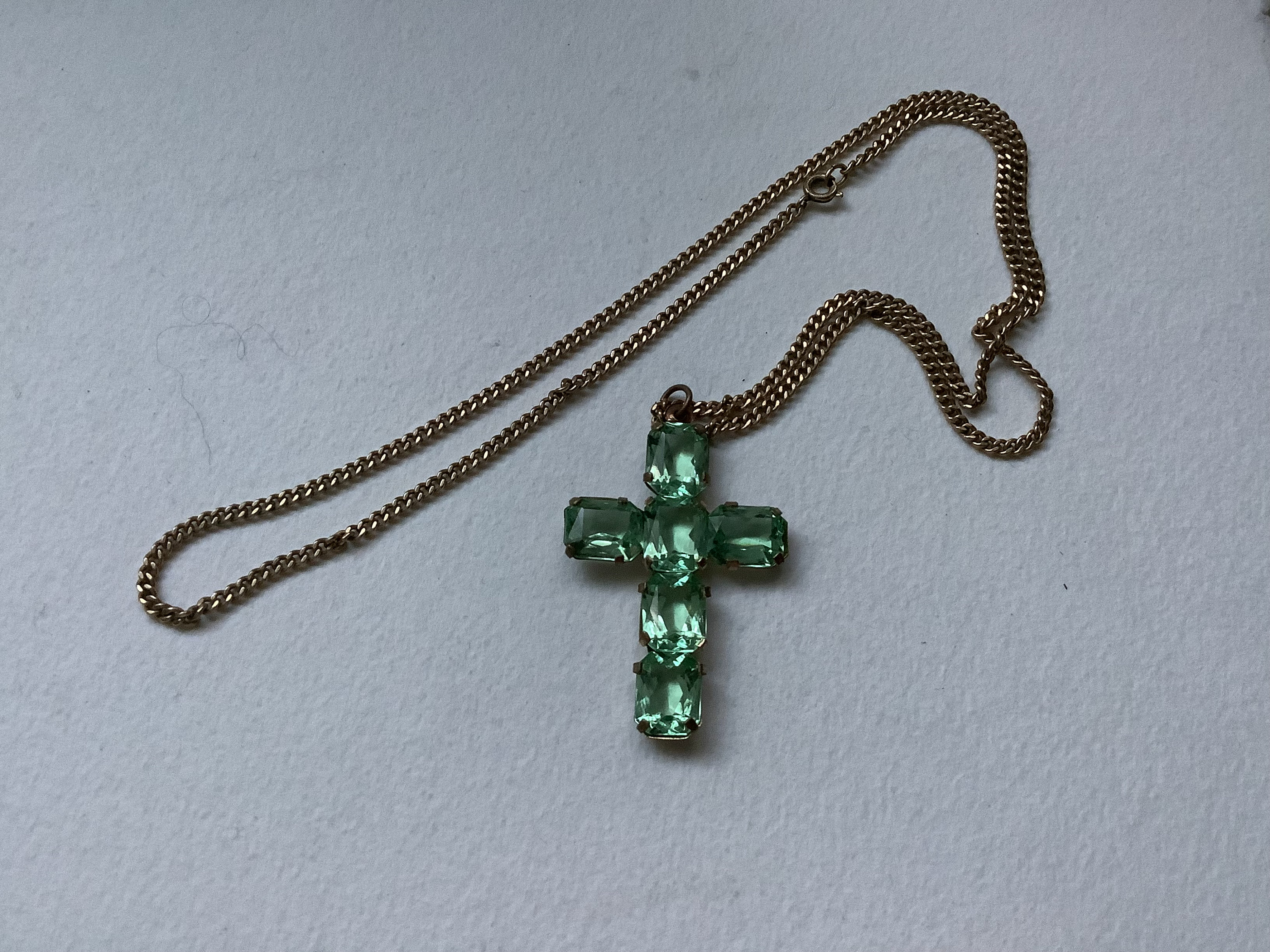 Vintage Aqua Glass Cross Necklace Gold Filled Etsy
