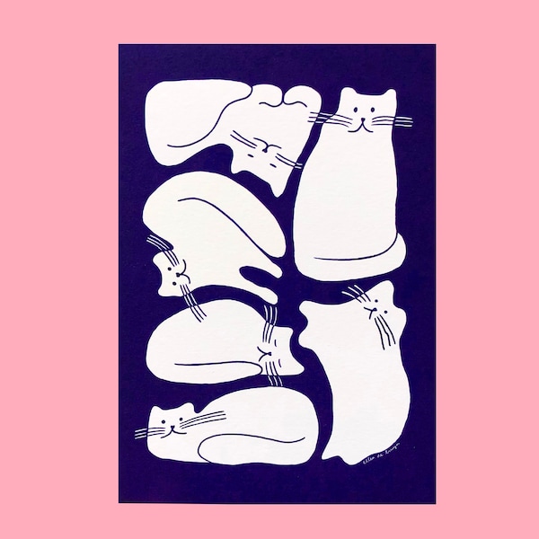 Art print Composition of six cats A5 of A4 poster