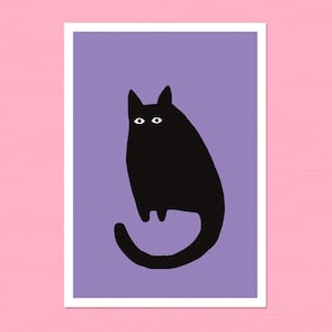 Impression artistique Kees le chat ! Mini affiche/carte A5 violette.