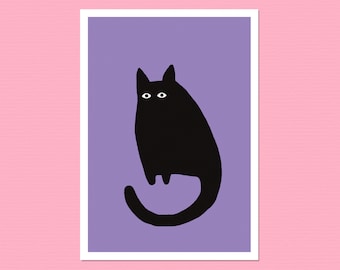 Impression d'art Kees le chat ! Mini affiche/carte A5 violette.