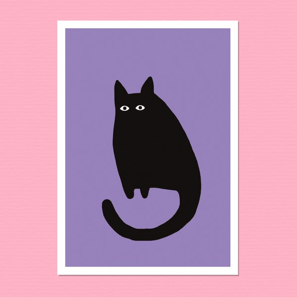 Art Print Kees the cat! Purple A5 miniposter / card.