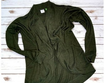 Solid Comfy Cardigan with Narrow Bands, Solid Sweater w Pockets, Office Sweater, Layering Cardigan, Olive Cardigan, Latte Sweater