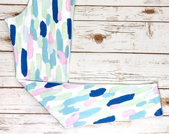 Kid's Leggings, Kids Easter Leggings, Pastel Leggings, Abstract Color, Brush Stroke Leggings, White Easter Leggings, Spring Kid's Leggings