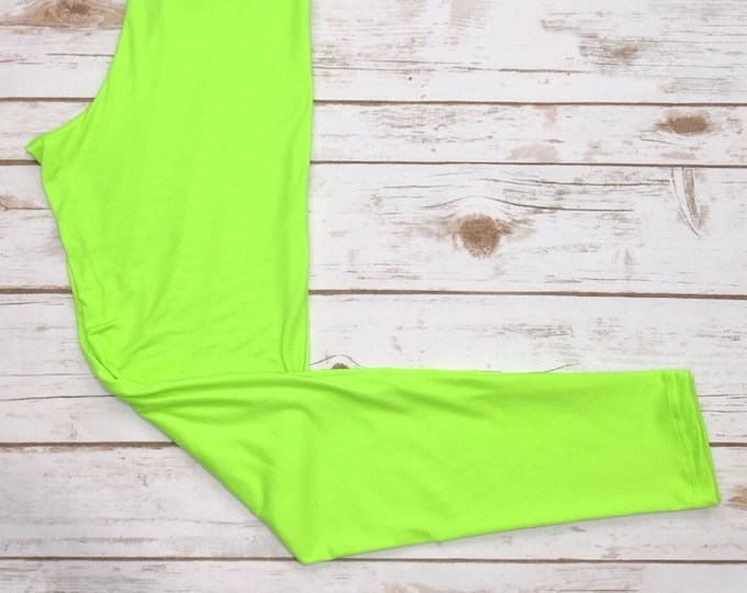 Kid's Leggings, Neon Green Leggings, Solid Neon Leggings, Highlighter