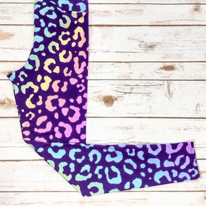 Women's Leggings, Animal Print Leggings, Pastel Rainbow Animal, Purple Cheetah, Rainbow Leopard, Leopard Leggings, 90s Rainbow Leggings