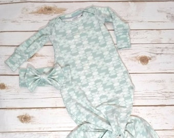 Knotted Baby Gown, Mint Half-Moon Mermaid Baby Gown, Gender Neutral Baby Gown, Moon Phase Baby Gown, Baby Moon Baby Gown, Newborn Baby Gown