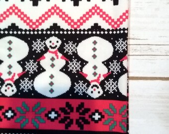 Infinity Scarf, Holiday Christmas Sweater Snowman Stripes