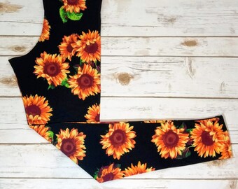 Kids Brushed Poly Leggings, Sunflower Leggings, Sunflowers on Black, Flower Leggings, Sunny Leggings