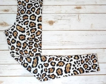 Women's Leggings, White Animal Print Leggings, White Leopard Leggings, White Jaguar Print, Animal Print Leggings Brushed Poly Leggings