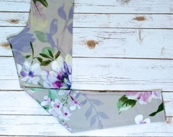 Kids Brushed Poly Leggings, Pink Purple Floral on Taupe, Pink Floral Leggings, Purple Floral Leggings, Pastel Floral, Spring Floral Leggings