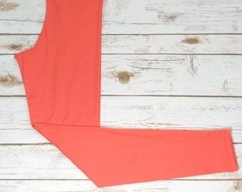 Brushed Poly Leggings, Bright Apricot Solid, Coral Solid Leggings