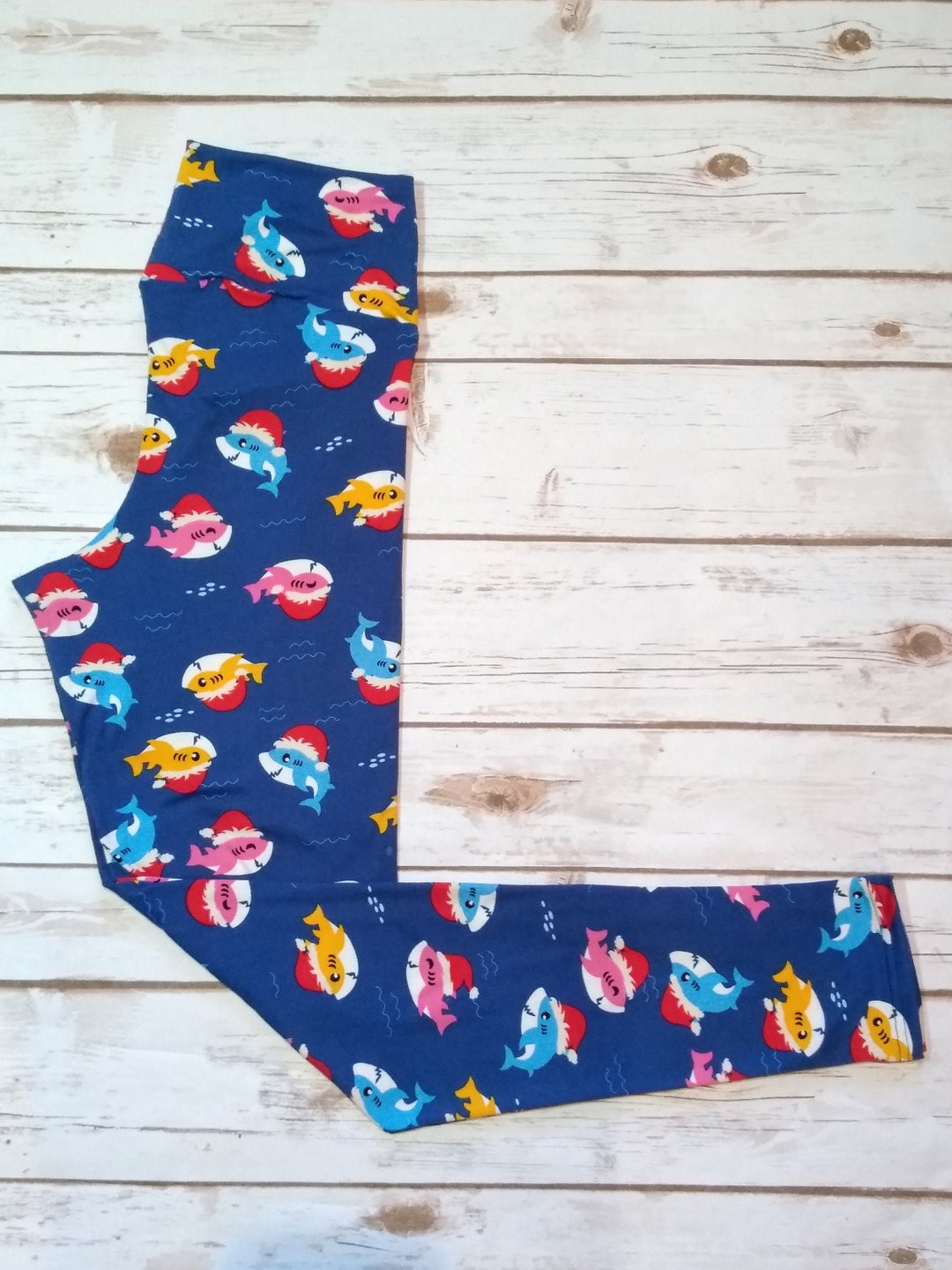 Kids Holiday Leggings, Baby Shark Leggings, Sharks in Santa Hats, Kids