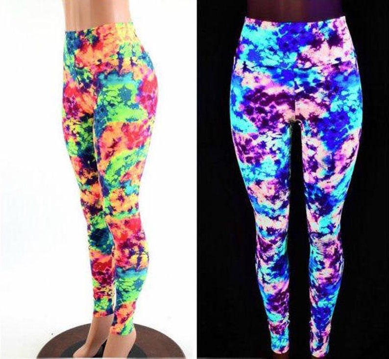 Athletic Spandex Leggings Neon Paint Splatter Glow in the Etsy