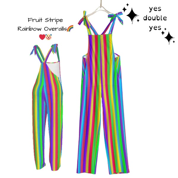 Fruit Stripe Overalls Rainbow Coveralls! Clowncore Skate LGBTQ Parade Festival Circus Party Halloween  Costume Funny Cute Clown Adult Sizes