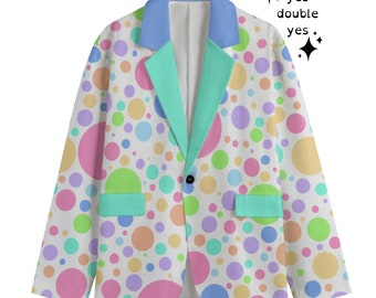 Softie Spots Clowncore Blazer Mens Cut Cotton Formal Suit Coat Pastel Polkadot Clown Jacket Professi