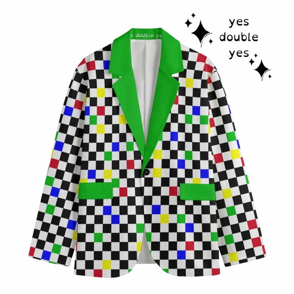 Froggy Checker Kidcore Blazer! Mens Nonbinary Clowncore Cotton Sport Coat Green Adult Clown Costume Fancy Derby Suit Jacket Professional