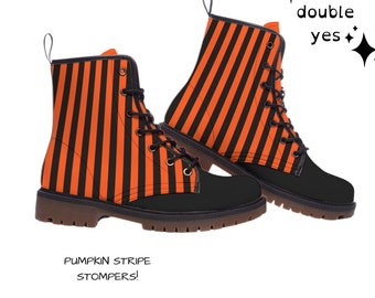 Pumpkin Stripe Combat Boots Whimsigoth Gothic Clowncore Clown Schoenen Niet-binaire Halloween Kostuum Emo Grunge Steampunk Circus Freakshow Punk