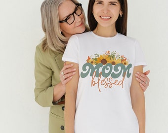 T-shirt girasoli floreali vintage per mamma personalizzata, regalo per mamma girasoli floreali vintage, t-shirt festa della mamma