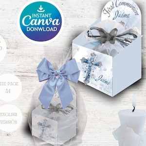Gift box souvenir first communion BLUE FLOWER CROSS boy souvenir box sweets/candy/chocolate, party supplies, first communion gift