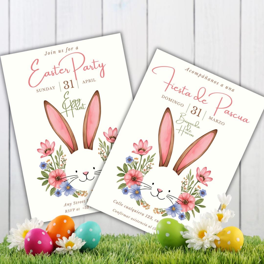 Easter Bunny Ears Invitation for Kids, Easter Egg Hunt, Easter Invitation, Easter Party, Editable Canva Template, Decoration