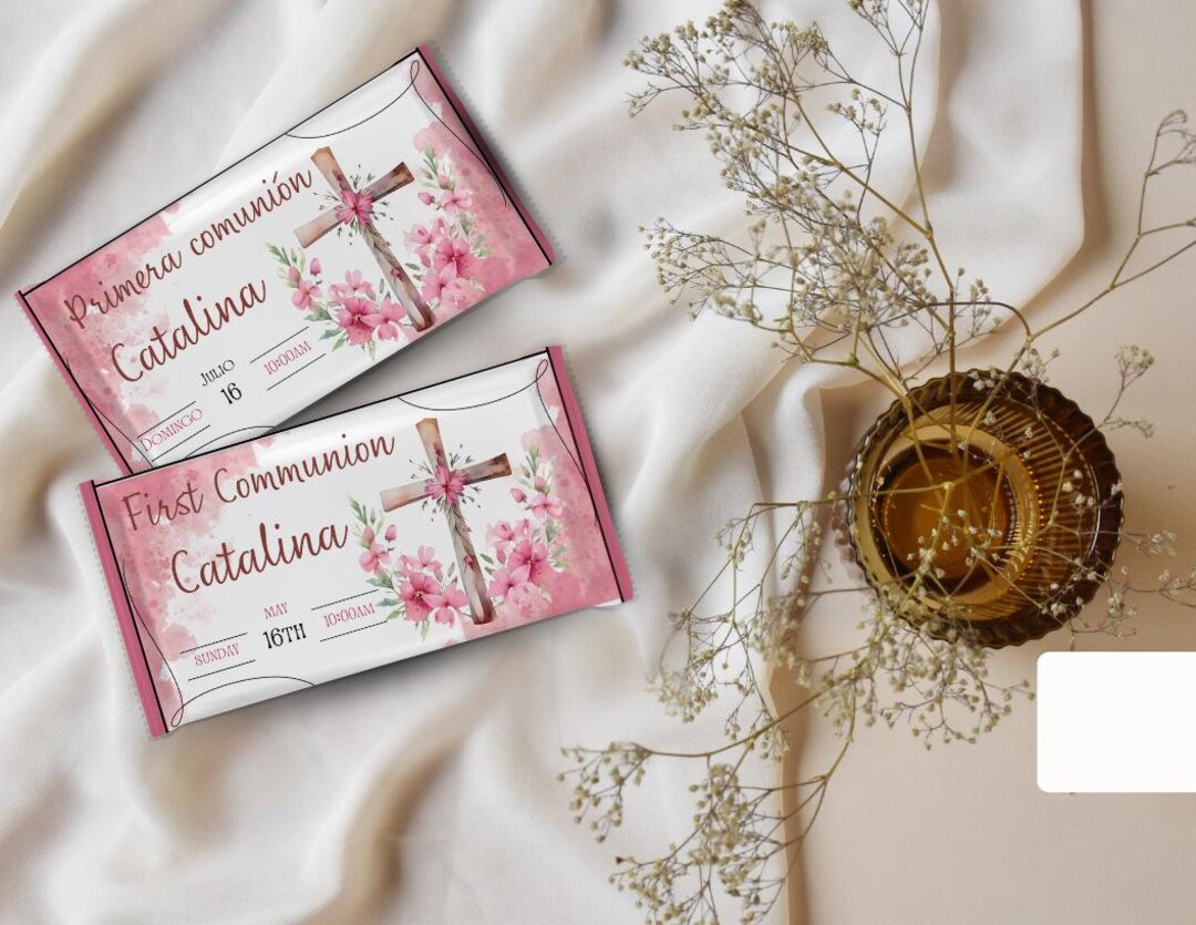 Kit Kat Wrapper FUCHSIA PINK CROSS First Communion, Personalized Kit ...