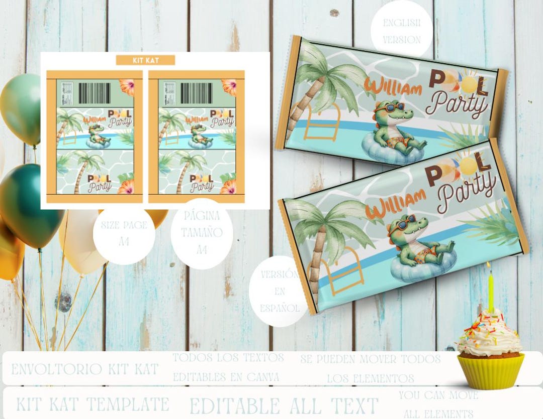 Kit Kat CROCODILE POOL PARTY Wrapper for Pool Birthday Party ...