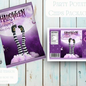 Szablon torby na ziemniaki CLOUD NOGI CZAROWNICY Urodziny Halloween, pakowanie edytowalnych torebek ziemniaczanych, etykieta na torebkę ziemniaków, dekoracja.