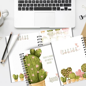 AGENDA PERPETUA CACTUS diaria y semanal, sin fechas, imprimible archivo pdf, tamaño A4 y A5, Medio oficio, en español, planeador imprimible