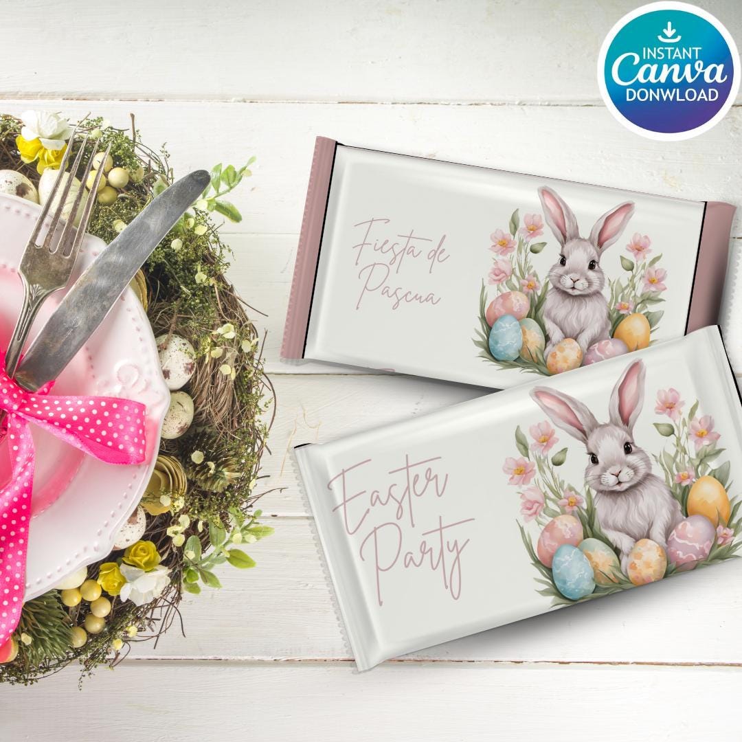 EASTER WATERCOLOR BUNNY Kit Kat Wrapper, Personalized Kit Kat Label ...