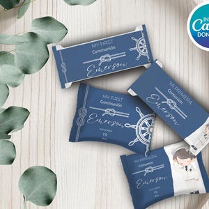 Mini Oreo Wrapper for First Communion, SAILOR BOY WITH FLOWERS, Personalized Mini Oreo Label, Mini Oreo Cookie Wrapper, Candy Table.