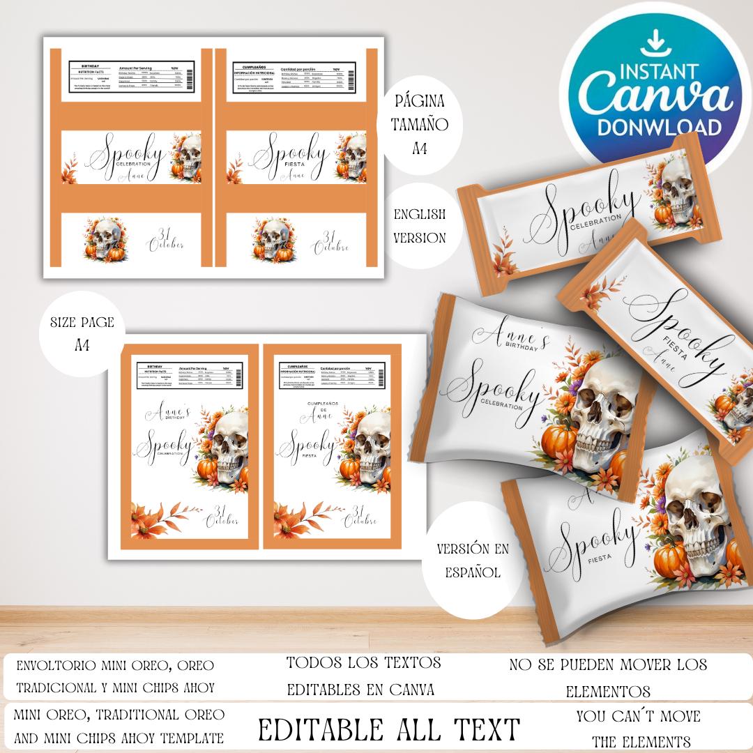 Oreo Wrapper Design Mini Oreo Wrapper for Halloween Party Costumes, SKULL AND ORANGE ...