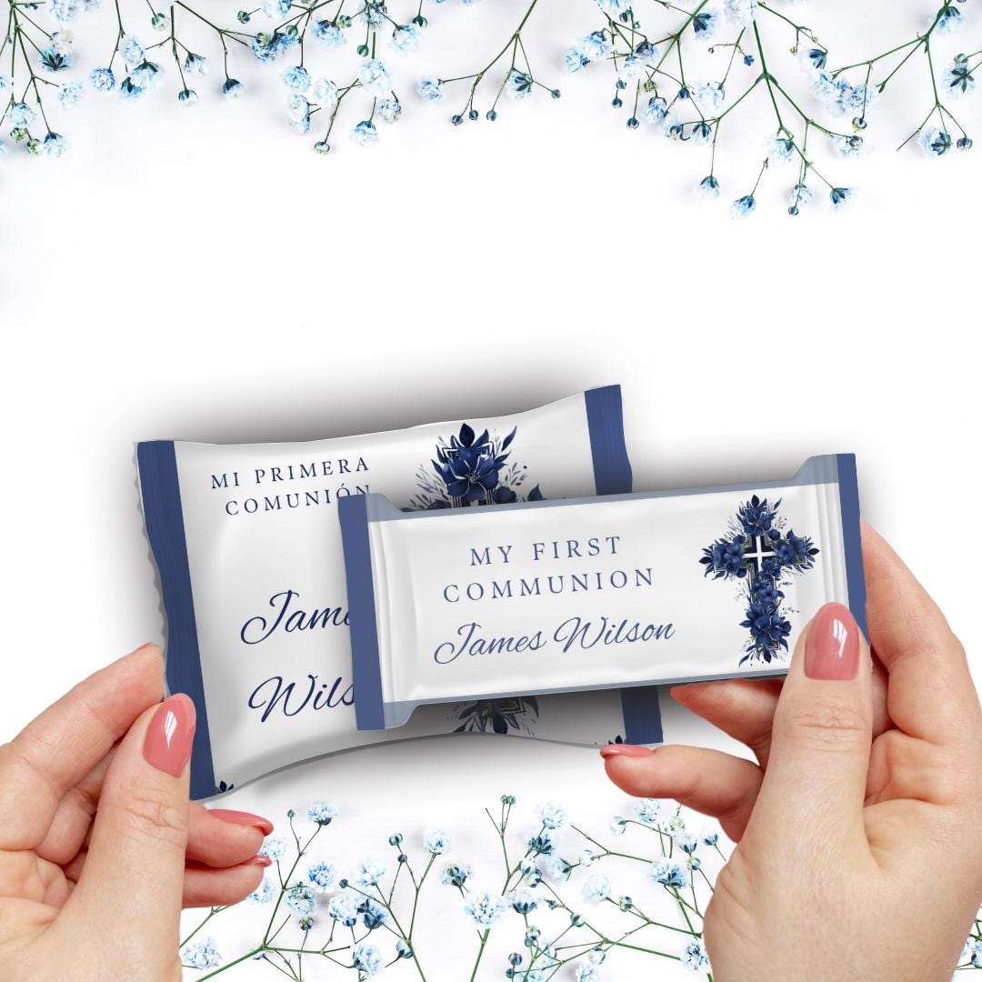 Oreo Wrapper Normal Mini Oreo First Communion Wrapper With Cross and Navy Blue Flowers for ...