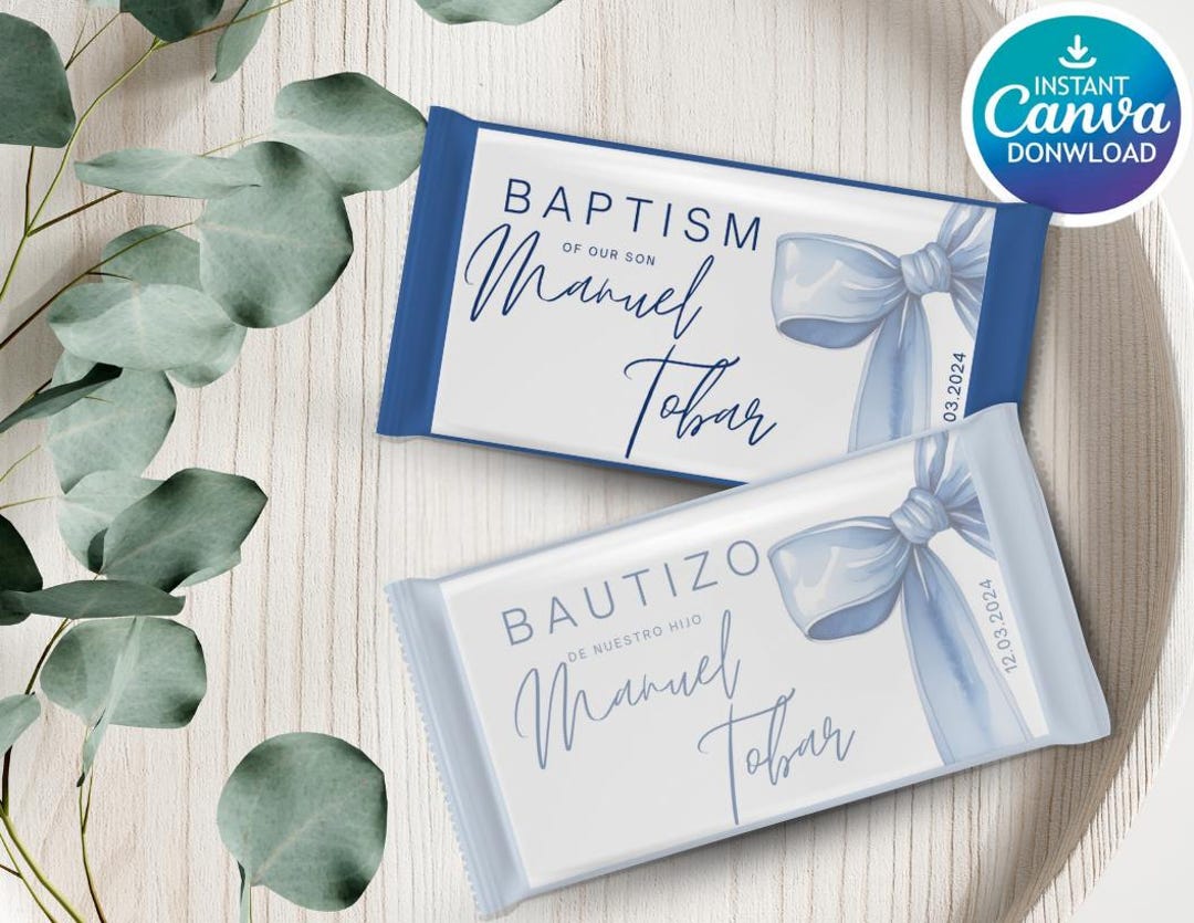 Kit Kat Christening Blue Ribbon Wrapper, Personalized Kit Kat Label ...