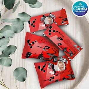 Mini Oreo Wrapper RED FORMULA 1 CAR birthday party, Personalized Oreo Label, Mini Chips Ahoy cookie wrapper, candy table