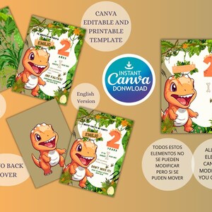 ORANGE JUNGLE DINOSAUR birthday invitation, dinosaur birthday party invitation for boy, editable printable, digital download