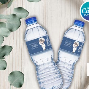 Etiqueta botella de agua NIÑO MARINERO FLORES primera comunión, botella de agua personalizada editable en canva, descarga inmediata