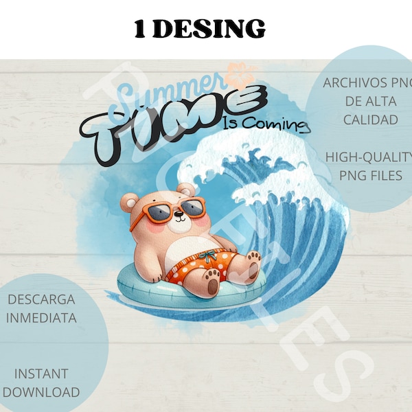 verano oso piscina playa png, fiesta verano, png uso comercial, vector de diseño clipart verano, Paquete PNG de imágenes prediseñadas