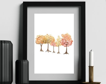 Fall Trees Printable, Botanical, Fall Printable Art, Autumn Tree, Farmhouse Print, Fall Wall Art, Fall Decor, Autumn Print, Fall Sign