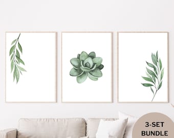 Succulent Wall Art, Printable Set Of 3, Botanical Print Set, Succulent Prints, Living Room Wall Art, Bedroom Wall Decor, Plant Poster