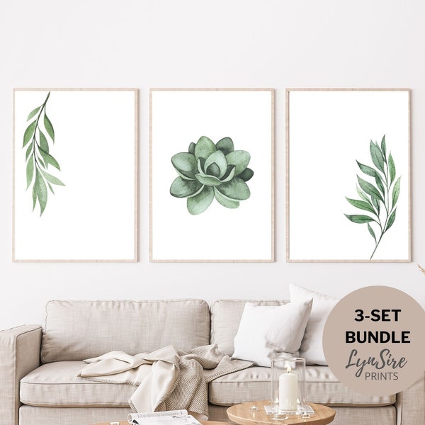 Succulent Wall Art, Printable Set of 3, Botanical Print Set, Succulent Prints, Living Room Wall Art, Bedroom Wall Decor, Plant Poster