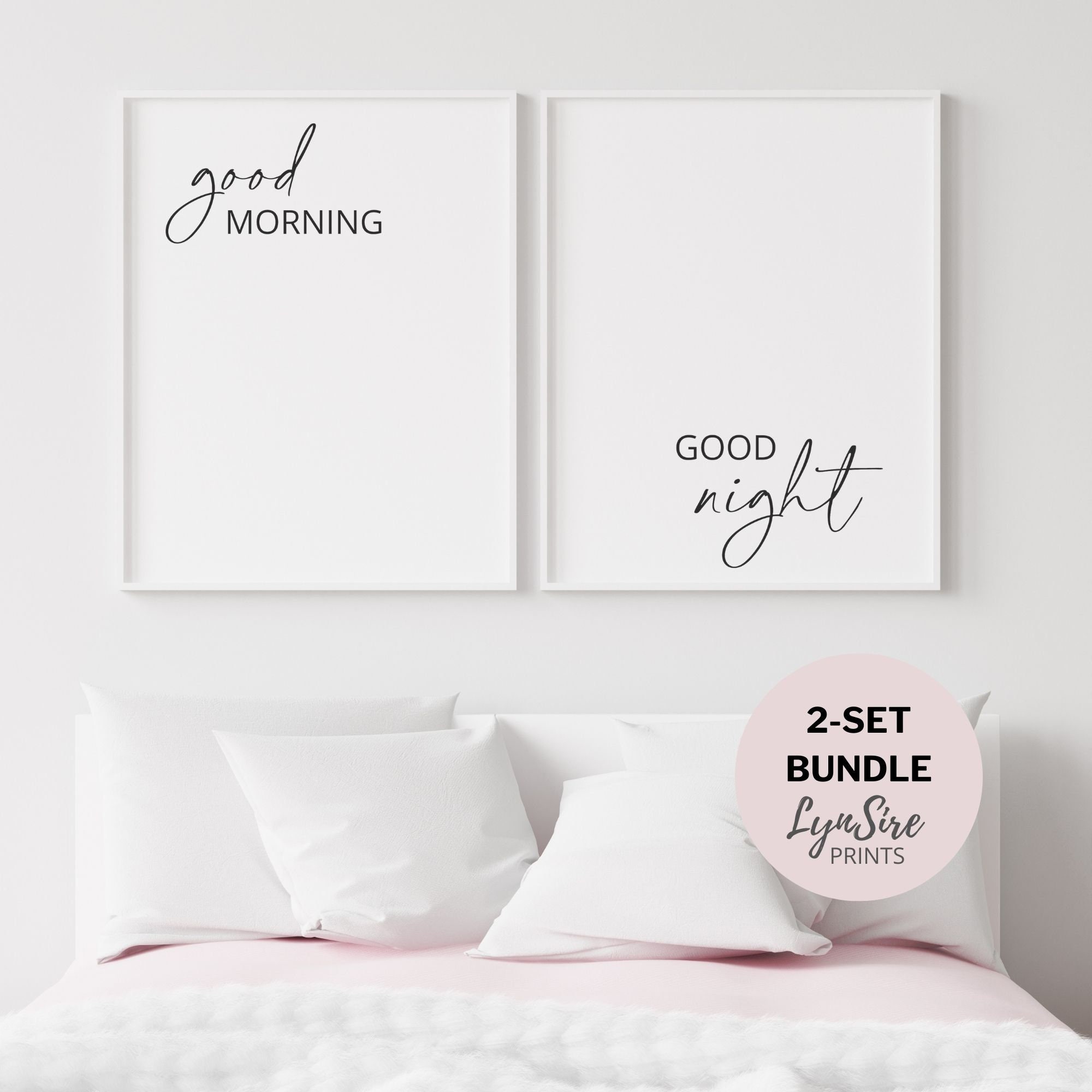 Good Morning Good Night Wall Art, Set of 2 Prints, Bedroom Wall Decor