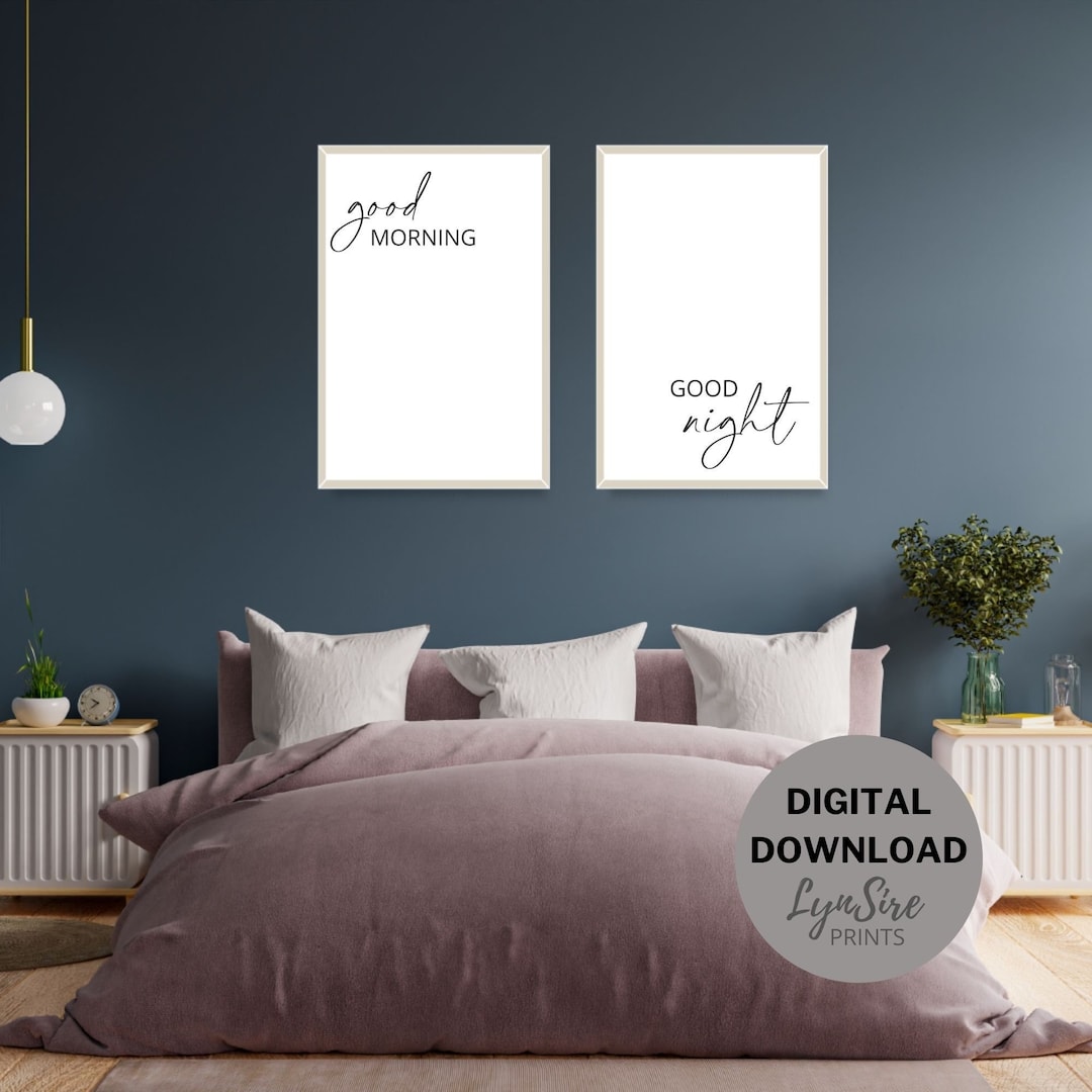 Good Morning Good Night Wall Art, Set of 2 Prints, Bedroom Wall Decor