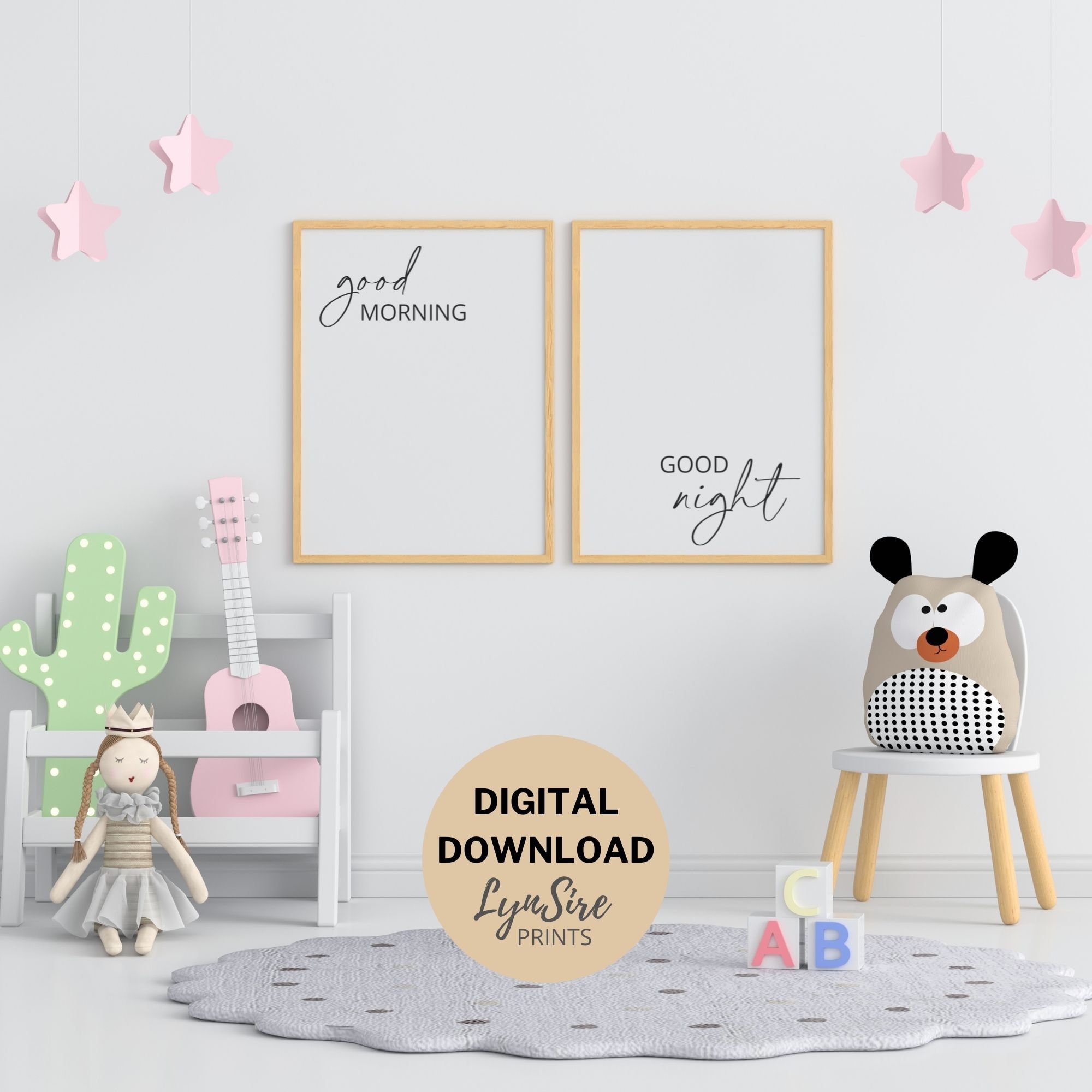 Good Morning Good Night Wall Art, Set of 2 Prints, Bedroom Wall Decor