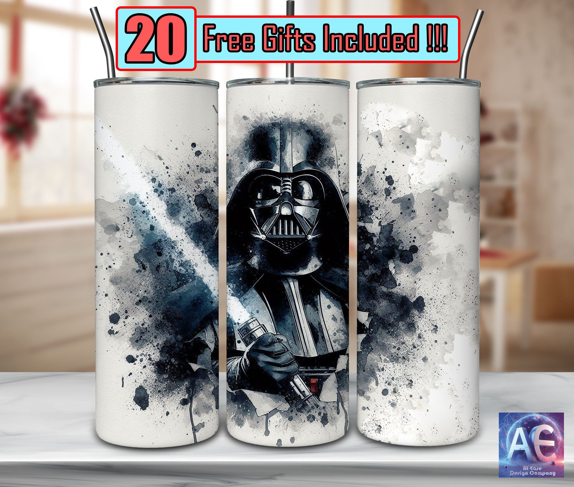 Sleek Darth Vader Star Wars Skinny Tumbler - 20oz Wrap PNG