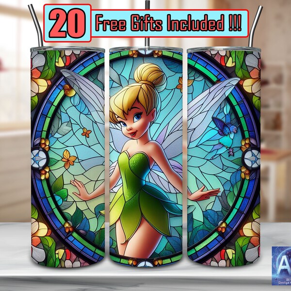 Fairy Stained Glass 20oz Skinny Tumbler Sublimation Designs, Tumbler File Digital Download, Sublimation Design Fairy Tumbler Wrap PNG