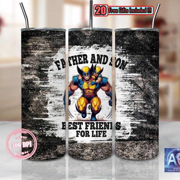 Superhero And Son 20oz Skinny Tumbler Sublimation Designs Png, Gift For Dad/Son, Father And Son Best Friends For Life, Digital Download