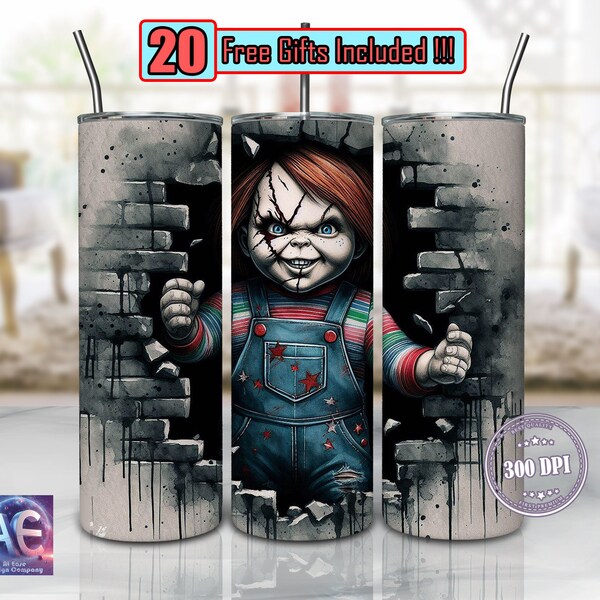 Horror Character Breakthrough 20oz Skinny Tumbler Sublimation Designs Png, Horror For Straight/Tapered Wrap Png, Commercial Use
